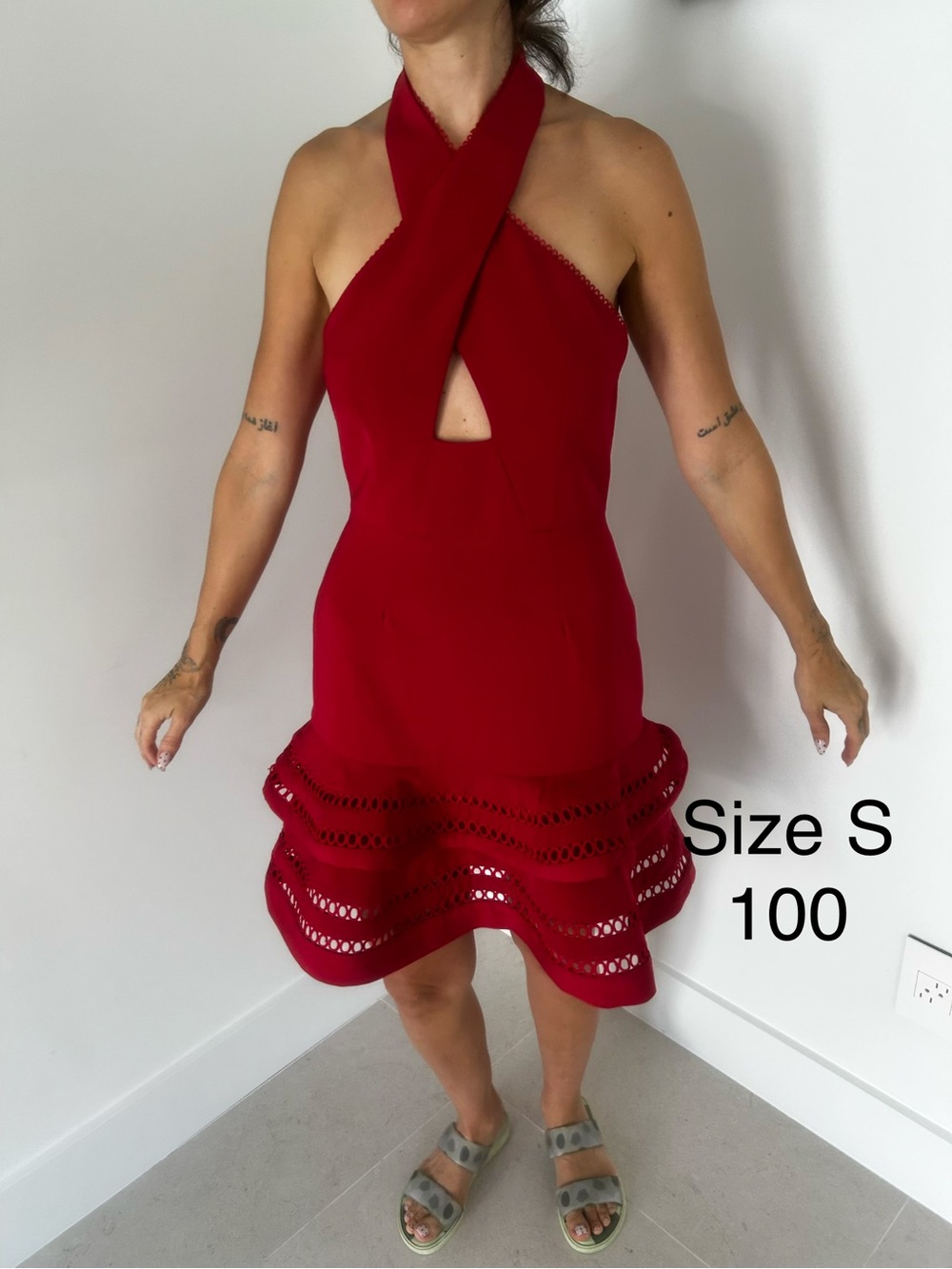 Red Halter Cutout Mini Dress - Brand: